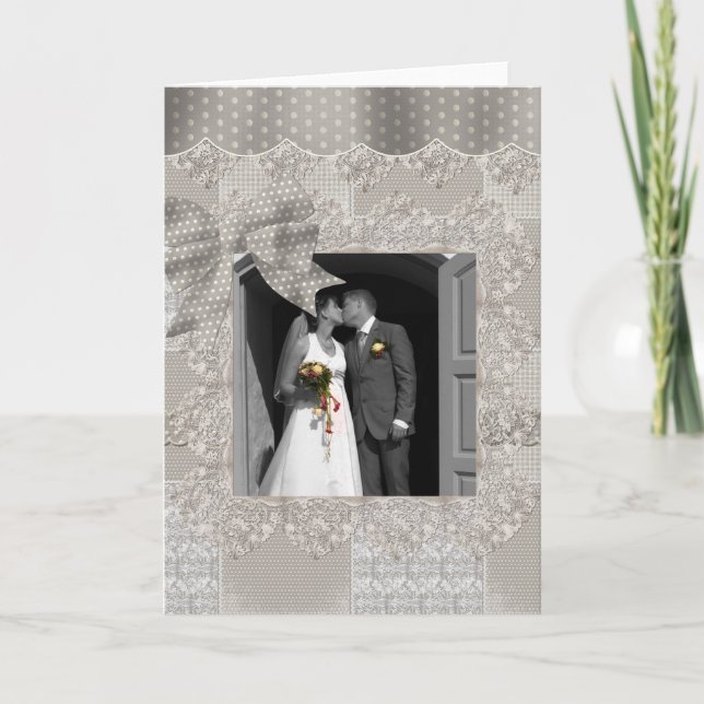 Faire-part Carton photo rubans et dentelle (Devant)