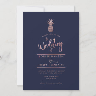 Faire-part Cartons d'invitation de mariage Ananas Or Rose+DIY