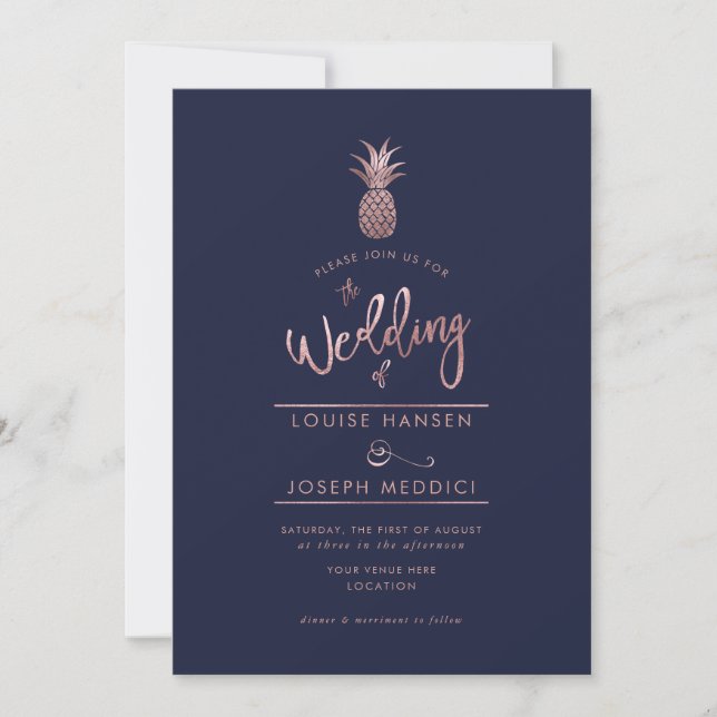 Faire-part Cartons d'invitation de mariage Rose Gold Pineappl (Devant)