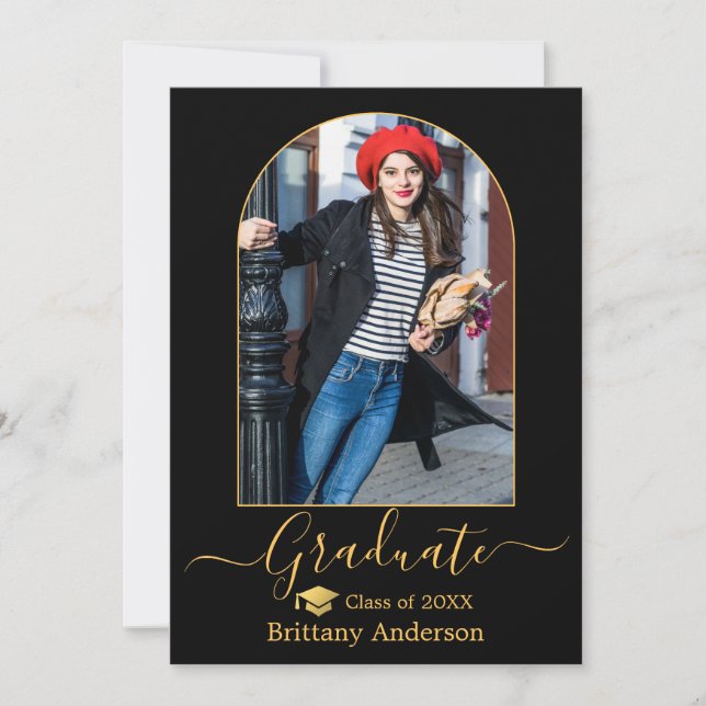 Faire-part Casquette Arch Gold moderne Calligraphie Photo Gra (Devant)