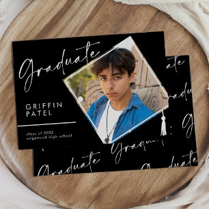 Faire-part Casquette de graduation moderne noire - Diplôme ph