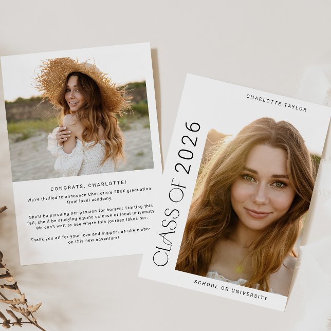 Faire-part Catégorie minimale de Fete moderne de 2025 Diplôme (Modern Fete Minimal Class of 2026 Photo Graduation Announcement)