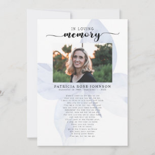 Faire-part Célébration de la vie Funeral Poem Card