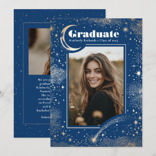 Faire-part Celestial Moderne Bleu Diplômé Photo Graduate