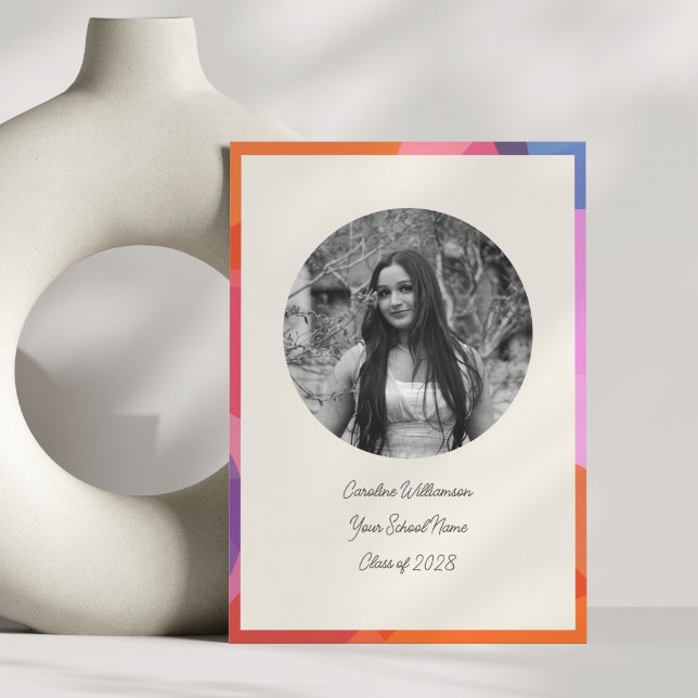 Faire-part Cercle Photo Bordure Colorée Diplôme Moderne (Créateur téléchargé)