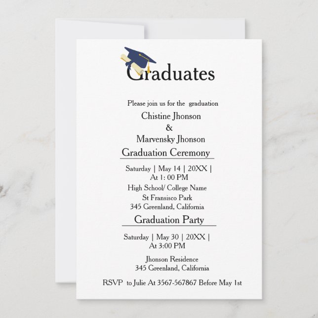 Faire-part Cérémonie de remise des diplômes des frères et soe (Devant)