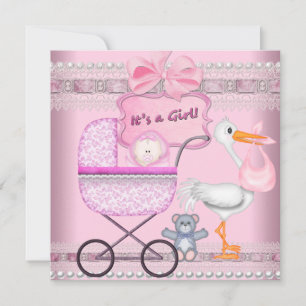 Faire-part C'est une annonce de bébé fille Landau rose