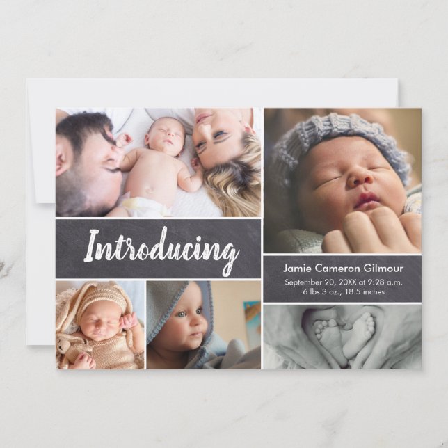 Faire-part Chalkboard Photo collage Baby boy Introduction (Devant)