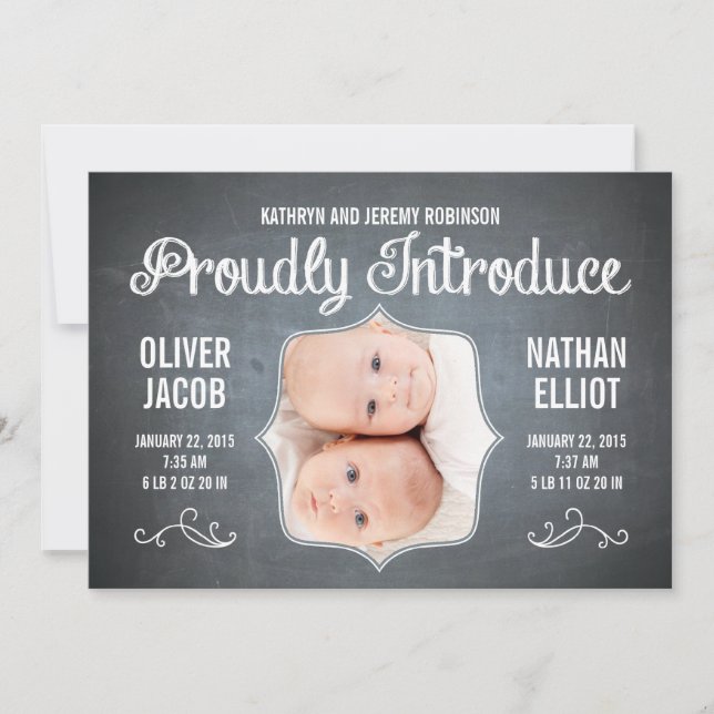 Faire-part Chalkboard Twins Annonces de naissance (Devant)