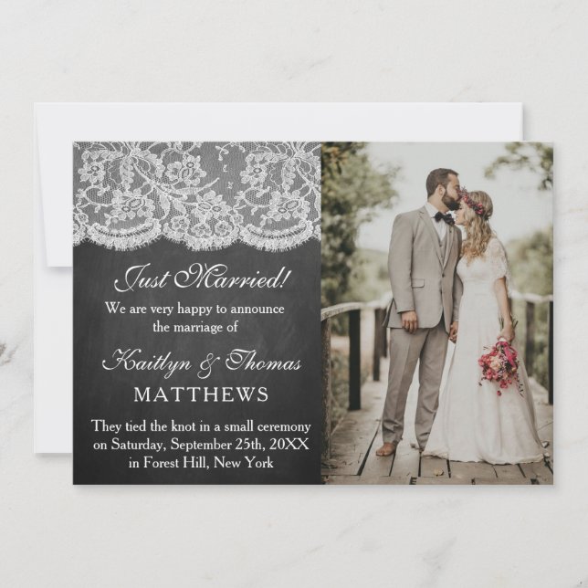 Faire-part Chalkboard & White Lace Mariage photo mariage (Devant)