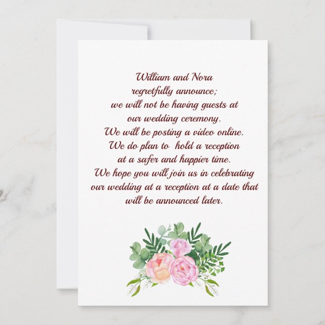 Faire-part Changement de plan mariage, avec rose rose rose de (Devant)