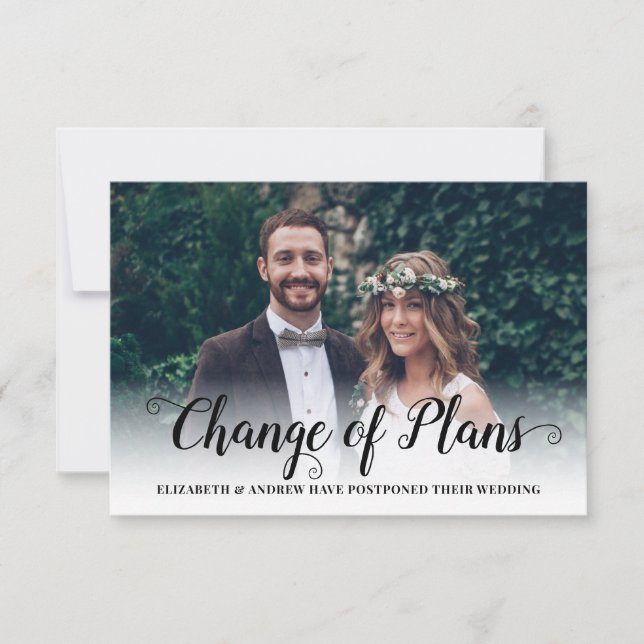 Faire-part Changement de plan Reporté Mariage Photo moderne (Devant)