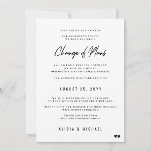 Faire-part Changement de plans de mariage moderne minimaliste