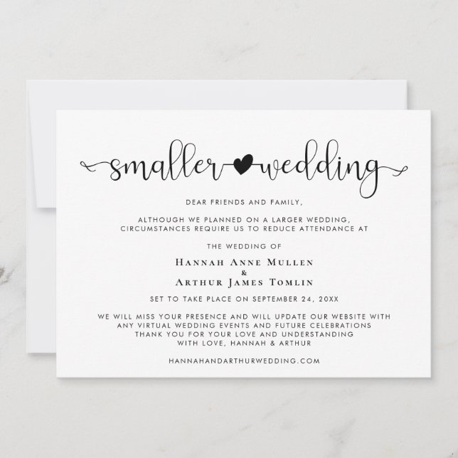 Faire-part Changement de plans pour un mariage plus petit Cœu (Devant)