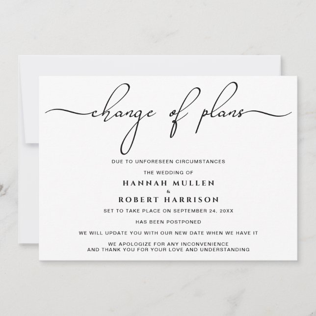 Faire-part Changement de plans Report Black White (Devant)