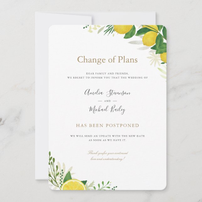 Faire-part Changement de plans report d'invitation de mariage (Devant)