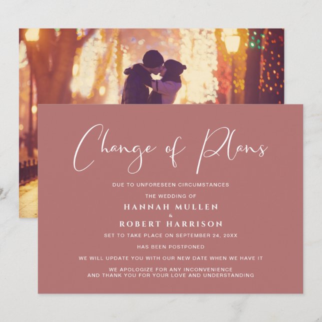 Faire-part Changement de plans Report Photo Marsala (Devant / Derrière)