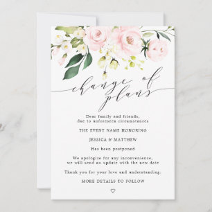 Faire-part Changement de Plans Reporté Blush Fleurs de Mariag