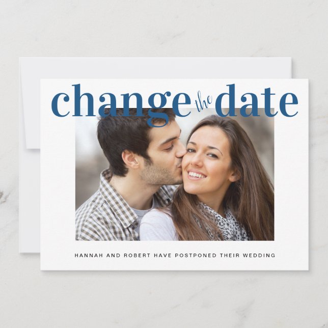 Faire-part Changer la date Photo Classic Blue Modern Mariage (Devant)