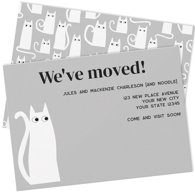 Faire-part Chat Blanc Déménager Nouvelle Maison (White cat personalize moving announcement new home change of address card)