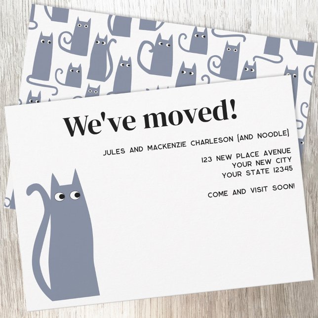 Faire-part Chat Gris Déménagement Nouveau foyer (Gray Cat moving house new home change of address announcement card)