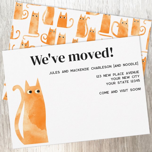 Faire-part Chat orange Déménager Nouvelle Maison (Personalized orange cat watercolor moving new home change of address announcement card)