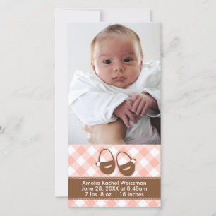 Faire-part Chaussons bébé rose/marron - Annonce de la photoca