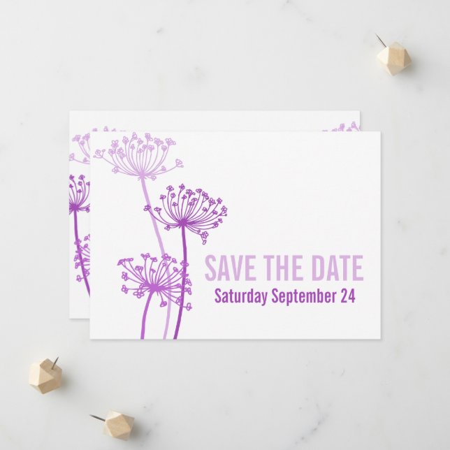 Faire-part Chervil moderne fleur graphique violet enregistrer (Devant/Arrière en situation)