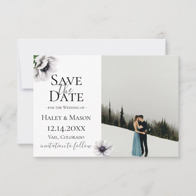 Faire-part Chic Anémone Floral Photo Save The Date (Devant)