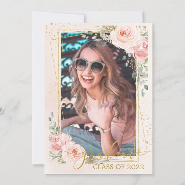 Faire-part Chic Blush Rose Floral Graduation Photos (Devant)