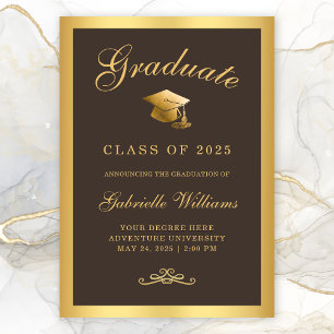 Faire-part Chic Brown Gold Frame Script Graduation