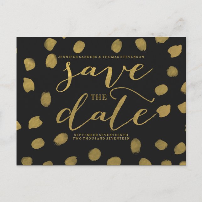 Faire-part Chic Gold Script Enregistrer la carte postale Date (Devant)