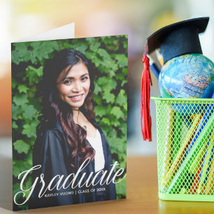 Faire-part Chic Graduate White Script superposition photo pli