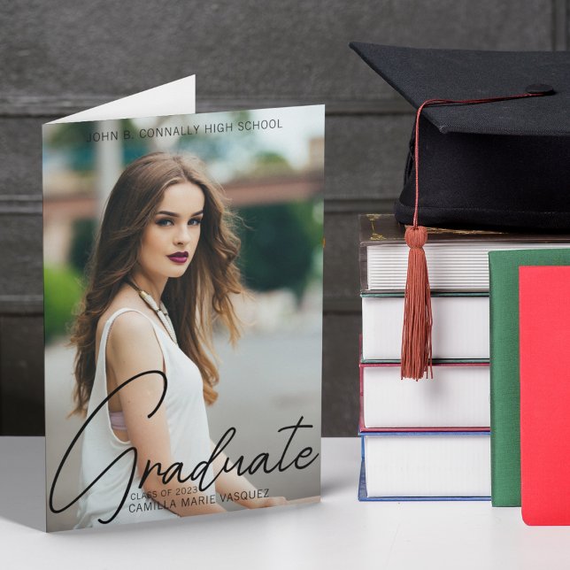 Faire-part Chic Graduation Photo manuscrite Script plié (Créateur téléchargé)