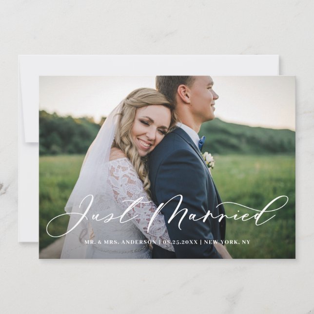 Faire-part Chic Just Married Calligraphie horizontale (Devant)