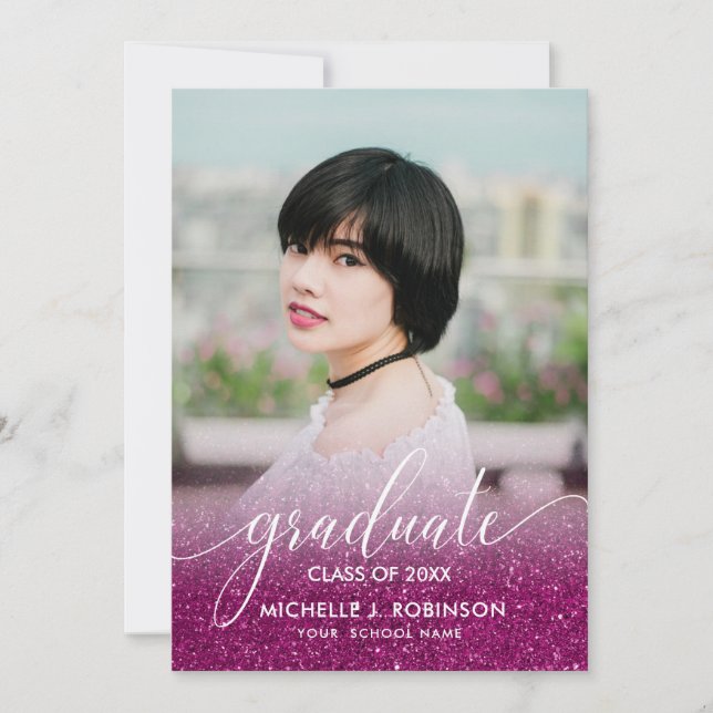 Faire-part Chic Magenta Parties scintillant Ombre Girly Photo (Devant)