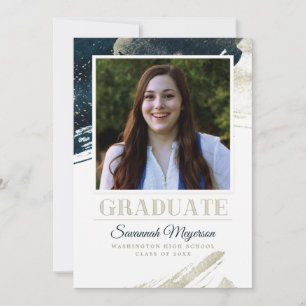 Faire-part Chic Marine Bleu Gold Abstrait Graduation