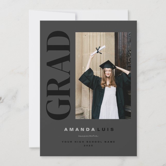 Faire-part Chic Modern Photo Charcoal Graduation (Devant)