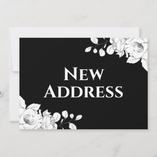 Faire-part Chic Moderne Adresse Nouvelle Florale Noir Blanc