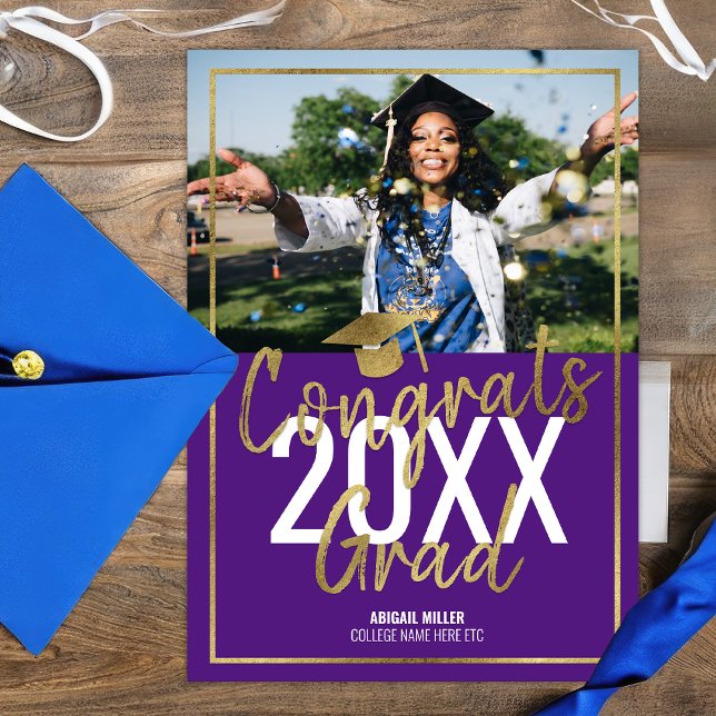 Faire-part Chic Moderne Purple Et Gold Script Graduation (Créateur téléchargé)