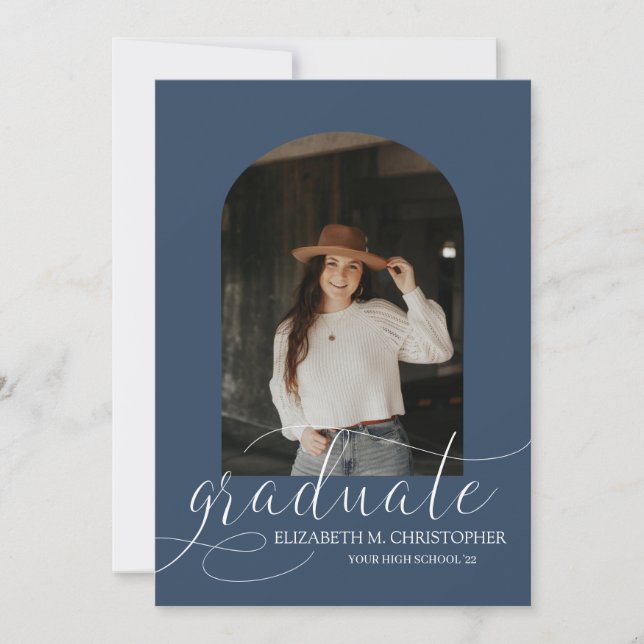 Faire-part Chic Navy Blue Arch 5 Photo Collage Graduation (Devant)
