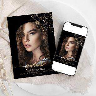 Faire-part Chic Noir Et Or   Photo En Arc Diplômé