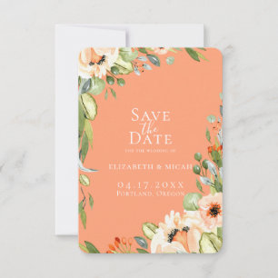 Faire-part Chic Peach Botanical Photo Enregistrer La Date
