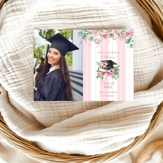 Faire-part Chic Photo Pink Floral Graduation (Créateur téléchargé)