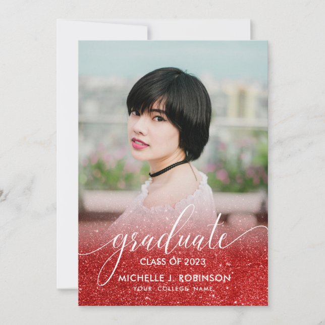 Faire-part Chic Red Parties scintillant Ombre Girly Photo Gra (Devant)