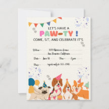 Chien chiot Anniversaire Fête Chiot Paw-ty Invitat
