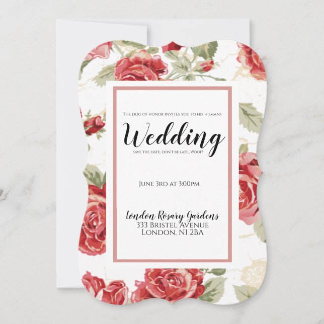 Faire-part Chien d'honneur à l'impression classique de rose r (Devant)