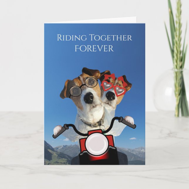 Faire-part Chiens à moto pour annonce de mariage (Devant)