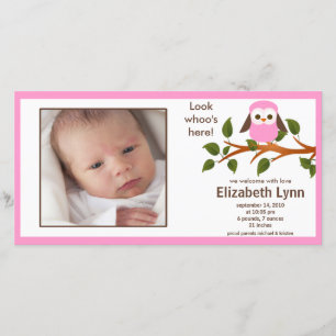 Faire-part Chouette rose Bébé Fille Naissance Annouement
