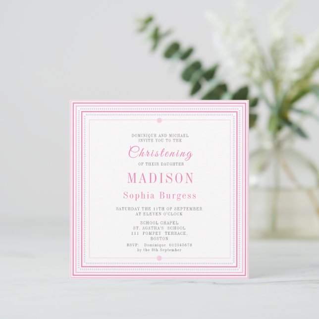 Faire-part Christening Baptême Nommer rose Simple Ann moderne (Debout devant)